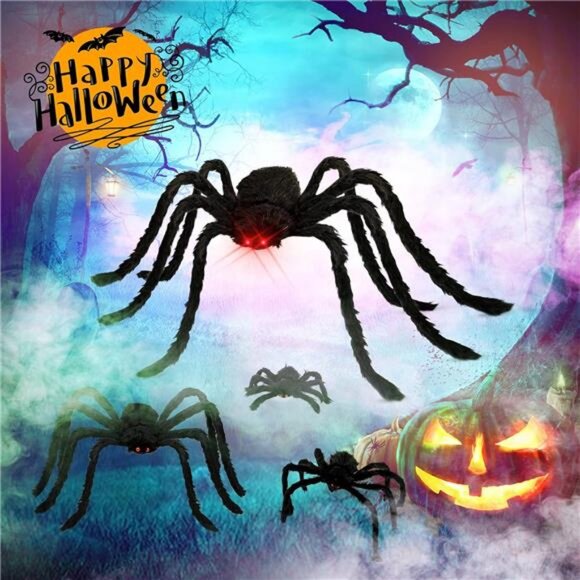 Halloween Plush Spiders Set Scary Fake Spider for Indoor Outdoor - Picture 5 of 7